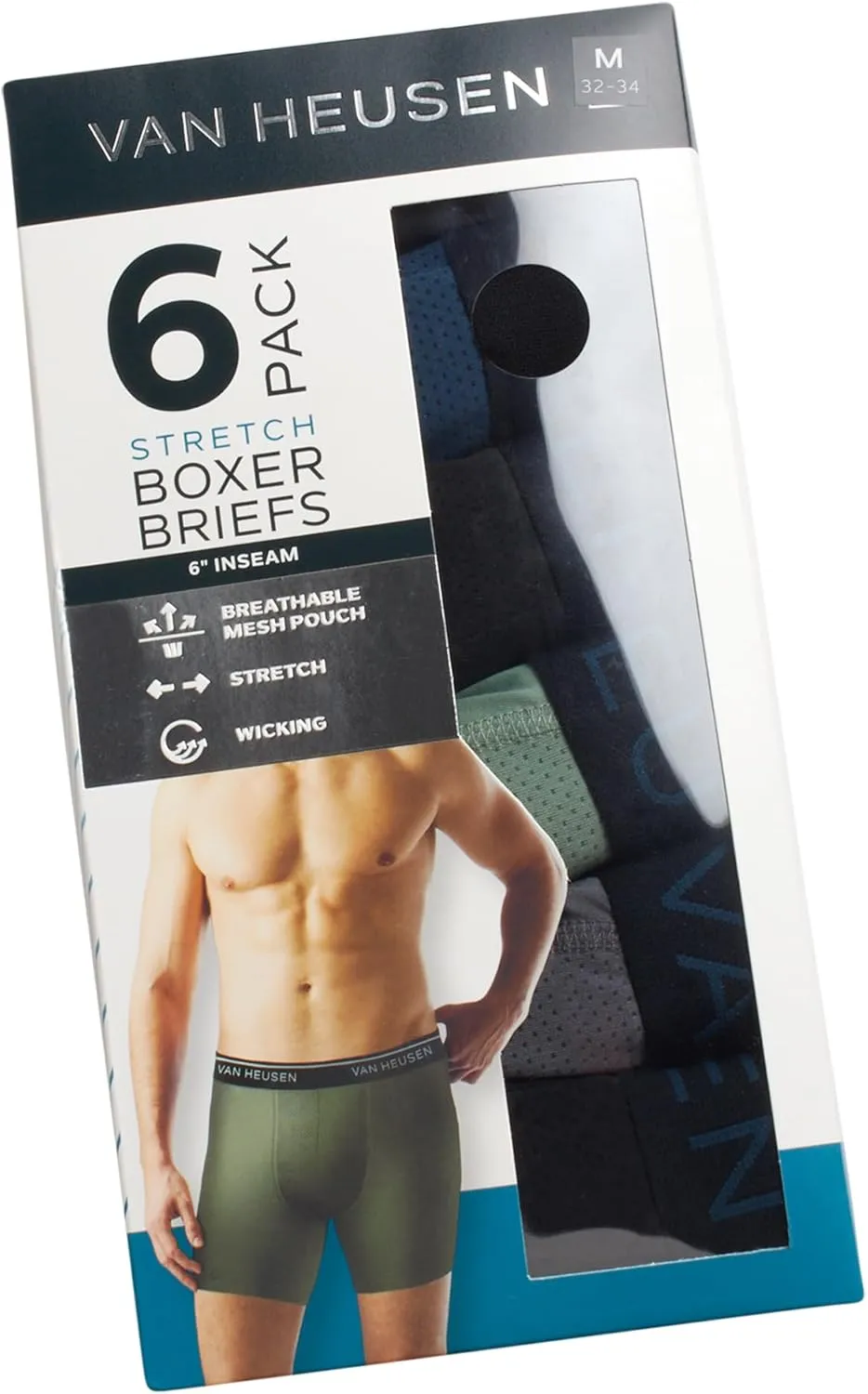 Van Heusen Men's Boxer Briefs - 6 Pack Sport Soft Performance Moisture Wicking Boxers - Breathable Underwear for Men (S-XL)