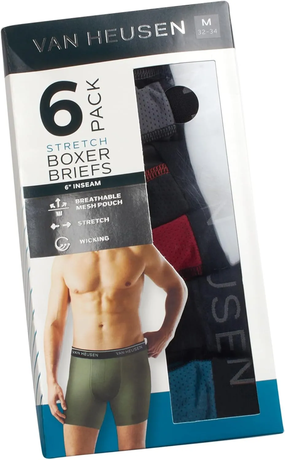 Van Heusen Men's Boxer Briefs - 6 Pack Sport Soft Performance Moisture Wicking Boxers - Breathable Underwear for Men (S-XL)