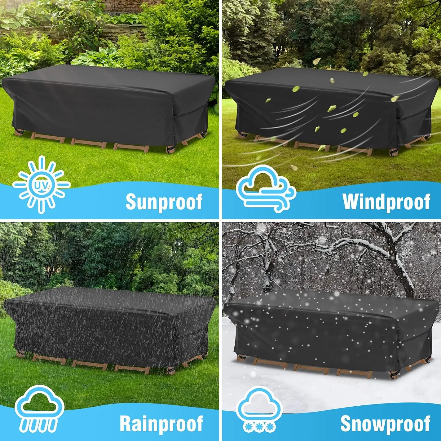 Velway Patio Table Cover Rectangle Waterproof Patio Furniture Cover for Outdoor Table and Chairs 84”Lx52”Wx29”H Oxford Tear-Resistant Wind Dust Proof Paito Furniture Covers
