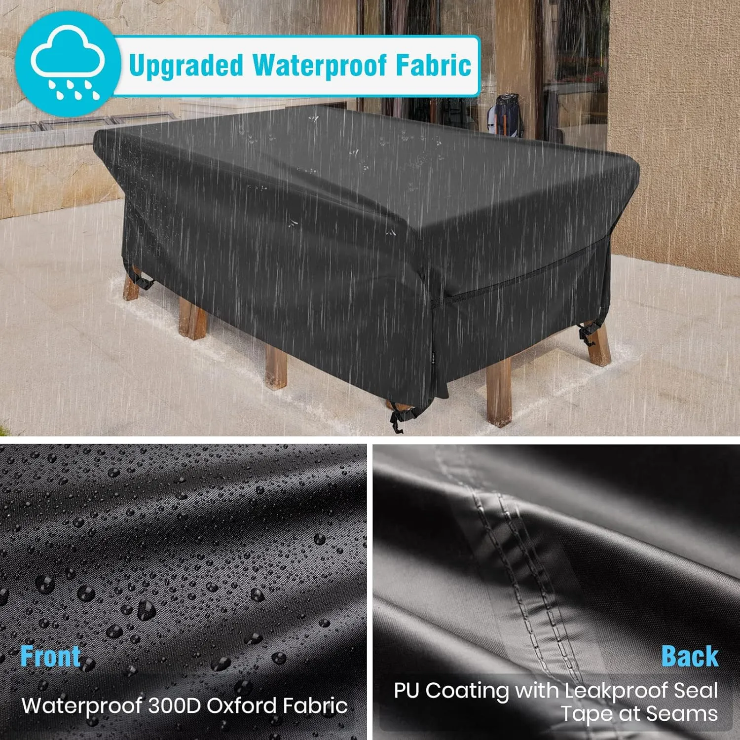 Velway Patio Table Cover Rectangle Waterproof Patio Furniture Cover for Outdoor Table and Chairs 84”Lx52”Wx29”H Oxford Tear-Resistant Wind Dust Proof Paito Furniture Covers