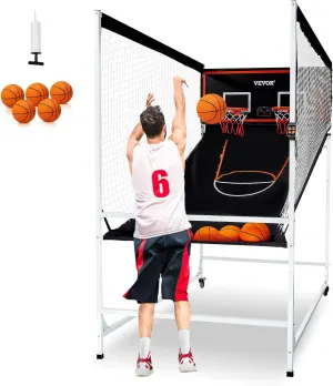 VEVOR Arcade Cage Basketball Game, 2 Player Indoor Basketball Game, Home Dual Shot Sport with 5 Balls, 8 Game Modes, Electronic Scoreboard, and Inflation Pump, for Kids, Adults (Black & White)