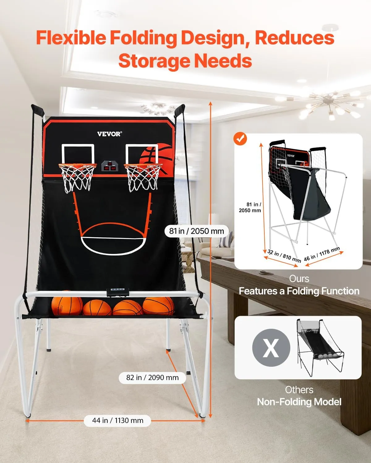 VEVOR Basketball Arcade Game Indoor, 2 Player Indoor Basketball Game, Home Dual Pop- A-Shot Sport with Balls, 8 Game Modes, Electronic Scoreboard, and Inflation Pump, for Kids, Adults
