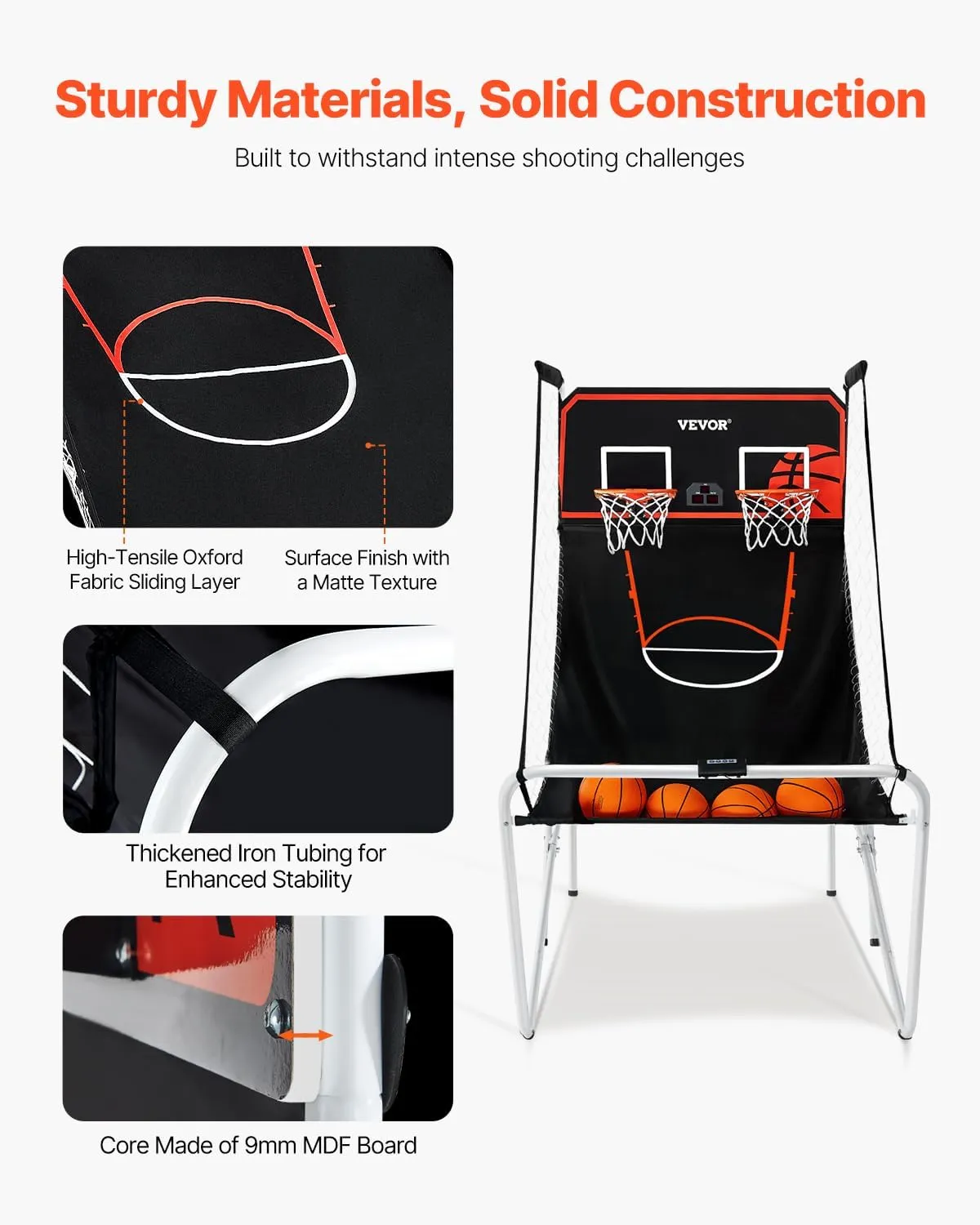 VEVOR Basketball Arcade Game Indoor, 2 Player Indoor Basketball Game, Home Dual Pop- A-Shot Sport with Balls, 8 Game Modes, Electronic Scoreboard, and Inflation Pump, for Kids, Adults