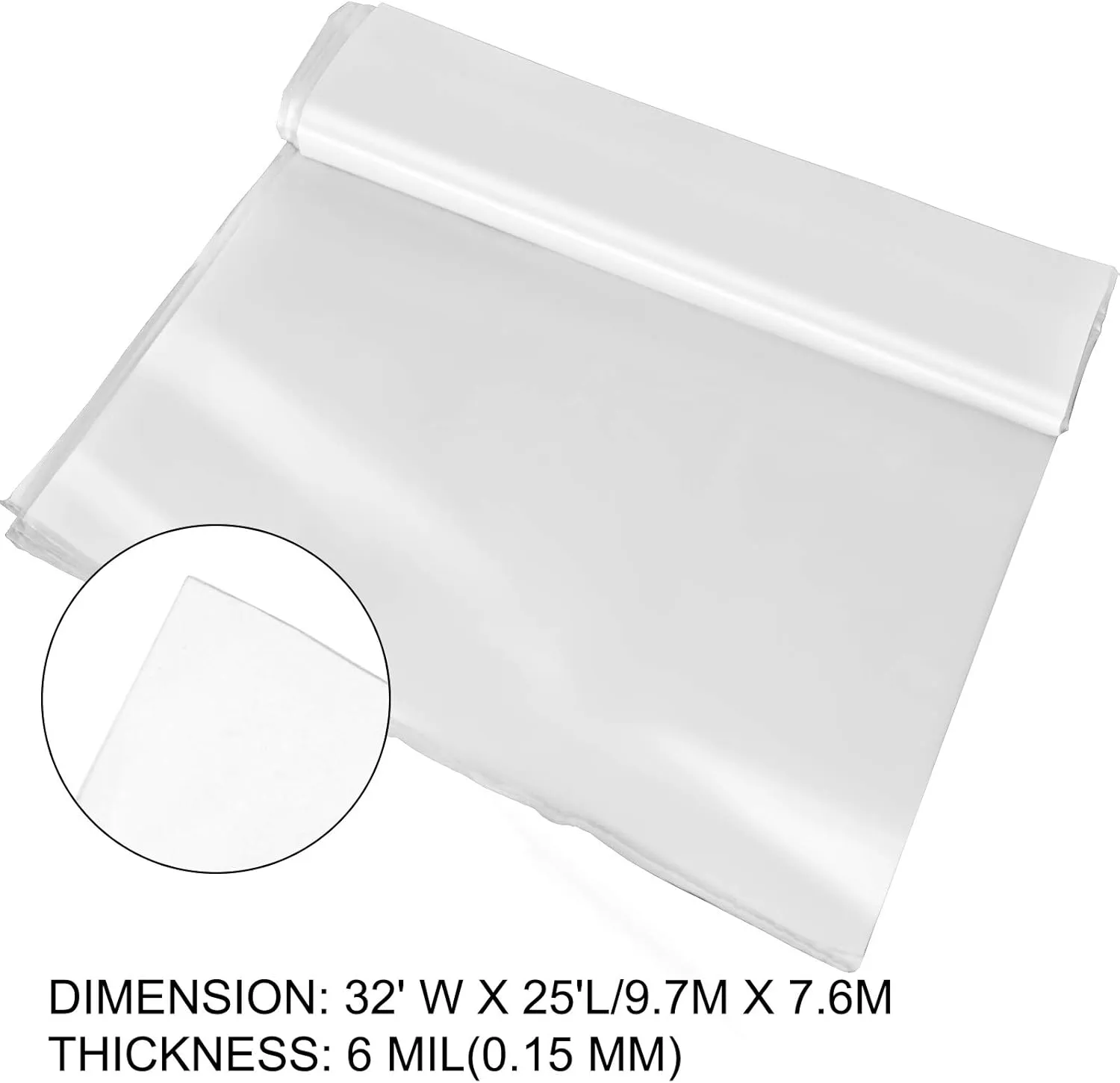 VEVOR Greenhouse Plastic Sheeting 32 x 25 ft, 6 Mil Thickness UV Resistant Clear Polyethylene Film, Hoop Green House Cover for Farms, Agriculture, Garden