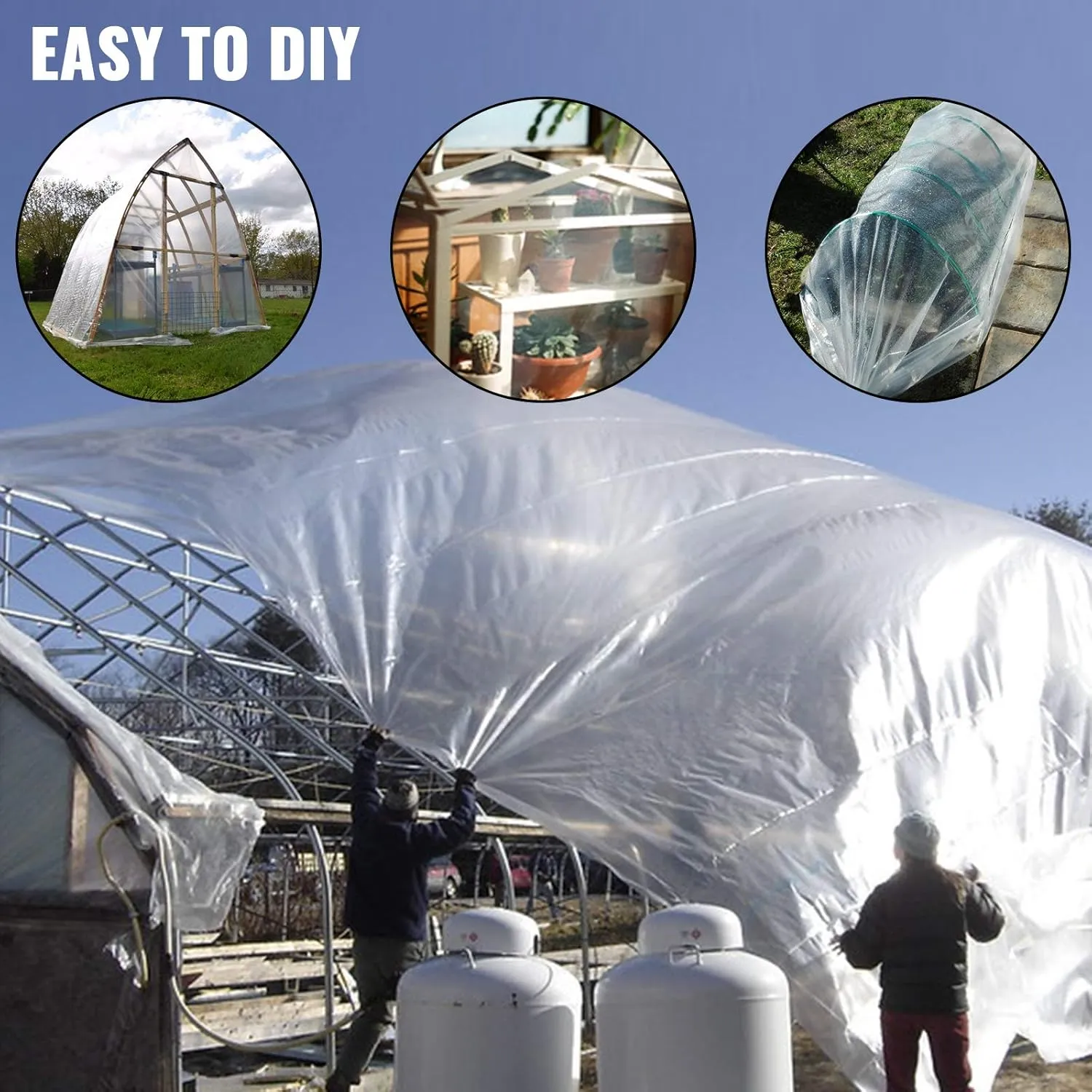 VEVOR Greenhouse Plastic Sheeting 32 x 25 ft, 6 Mil Thickness UV Resistant Clear Polyethylene Film, Hoop Green House Cover for Farms, Agriculture, Garden