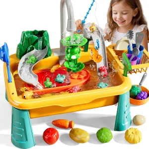 Water Table for Toddlers 3-5, Play Sink with Electric Water Pump, Water Table for Kids Ages 4-8, Fishing Game Summer Outdoor Toys Beach Toys for Outside Backyard for Boys Girls 3 4 5 6 7 8