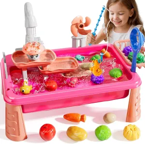 Water Table for Toddlers 3-5, Play Sink with Electric Water Pump, Water Table for Kids Ages 4-8, Fishing Game Summer Outdoor Toys Beach Toys for Outside Backyard for Boys Girls 3 4 5 6 7 8