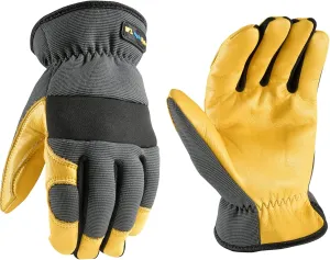 Wells Lamont Men's Slip On HydraHyde Water-Resistant Leather Palm Hybrid Work Gloves, Extra Large 3241XL, Gray