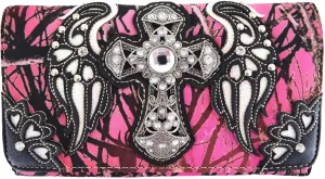 Western Camouflage Cross Wings Country Purse Single Shoulder Bags Clutch Women Blocking Wristlet Wallet
