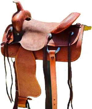 Western Leather Horse Saddle – Comfy Tooled Leather Trail Saddle, Full Coverage for Ranch Roping, Barrel Racing, Rodeo, Cowboy Pleasure Riding