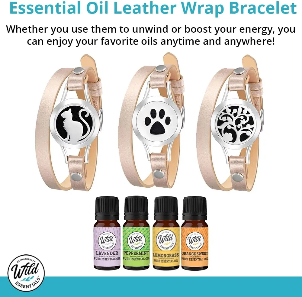 Wild Essentials Jack Skullington Essential Oil Bracelet Diffuser, Leather Wrap Band, Stainless Steel Locket Pendant, 12 Color Refill Pads, Customizable Color Changing Perfume Jewelry for Aromatherapy