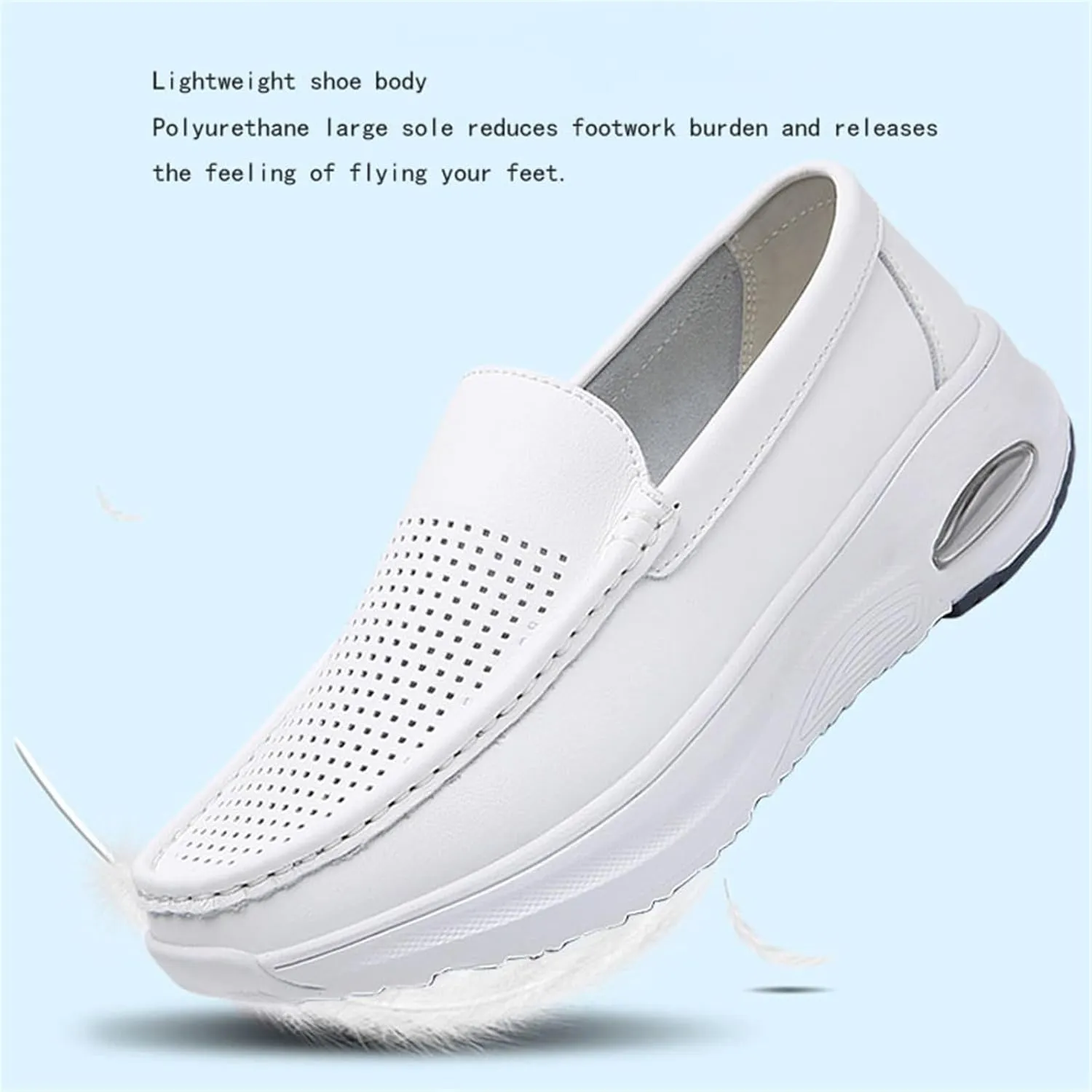 Women Leather Moccasins, Womens Casual Breathable Hollow Slip on Non-Slip Nursing Shoes, Fashion Comfort Working Platform Sneakers, Ideal for Nurse Healthcare Crews