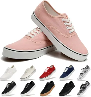 Women's Canvas Shoes Low Top Fashion Classic Slip on Canvas Sneakers Lace-up Walking Shoes Tennis Shoes
