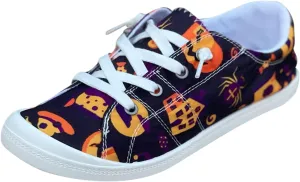 Women's Halloween Canvas Shoes Casual Slip On Loafers Skull Pumpkin Printed Low Top Canvas Sneakers Soft Sole Comfort Flat Tennis Walking Shoes