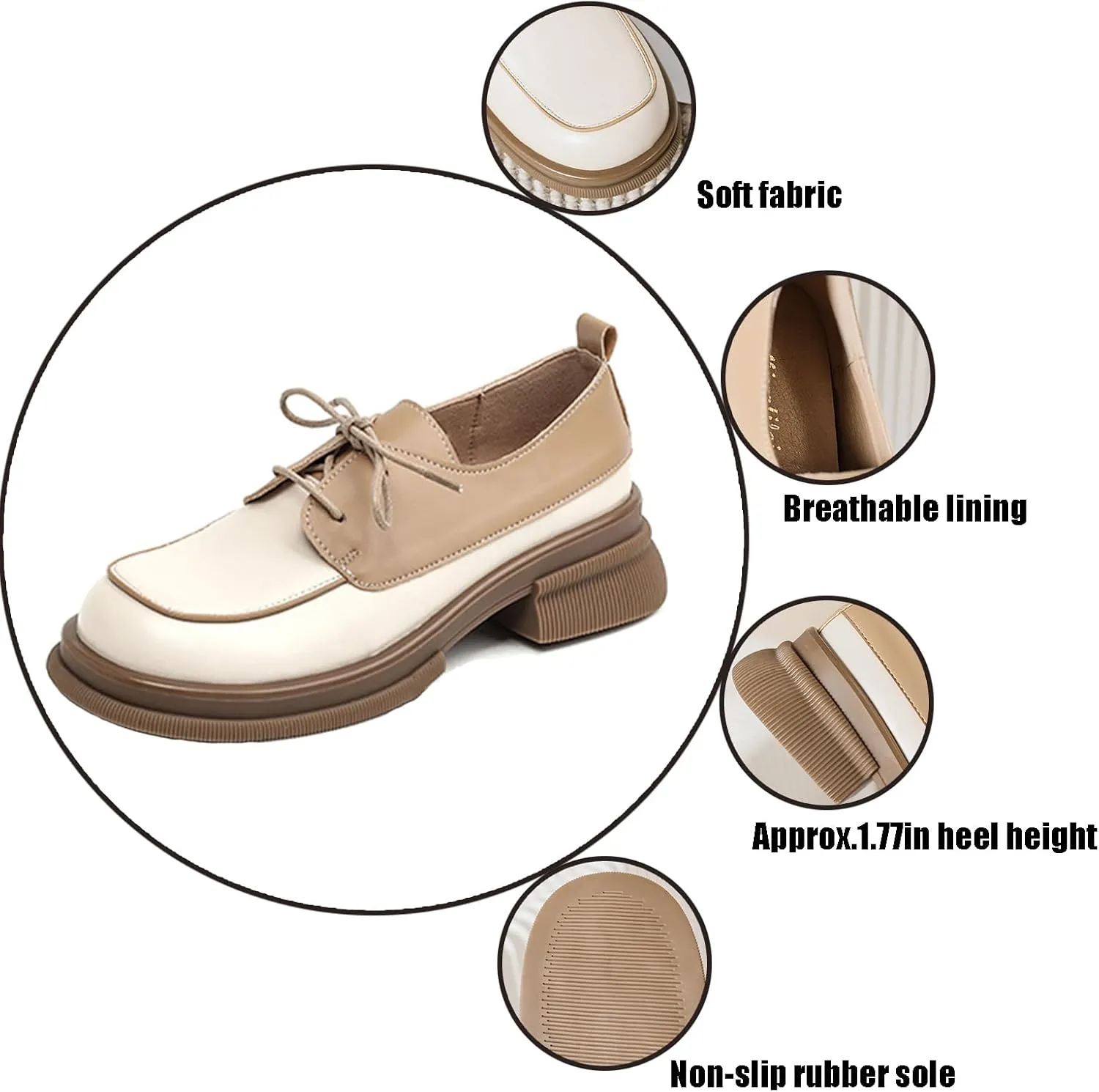 Women's Leather Chunky Platform Oxfords Luxury Round Toe Lace up Business Office Dress Shoes Breathable Non-Slip Walking Casual Shoes