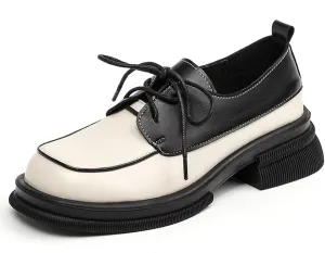 Women's Leather Chunky Platform Oxfords Luxury Round Toe Lace up Business Office Dress Shoes Breathable Non-Slip Walking Casual Shoes