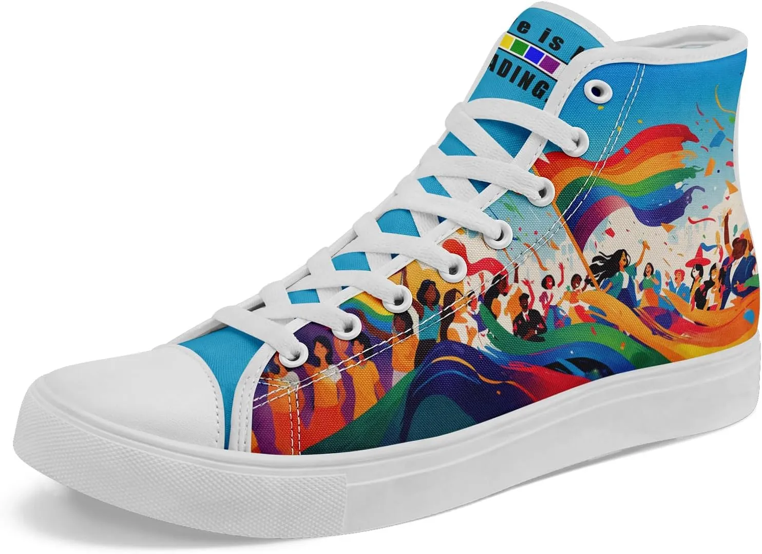 Womens Rainbow High Top Canvas Sneaker Lace-up Fashion Casual Shoes Classic Tennis Shoes Colorful Shoes