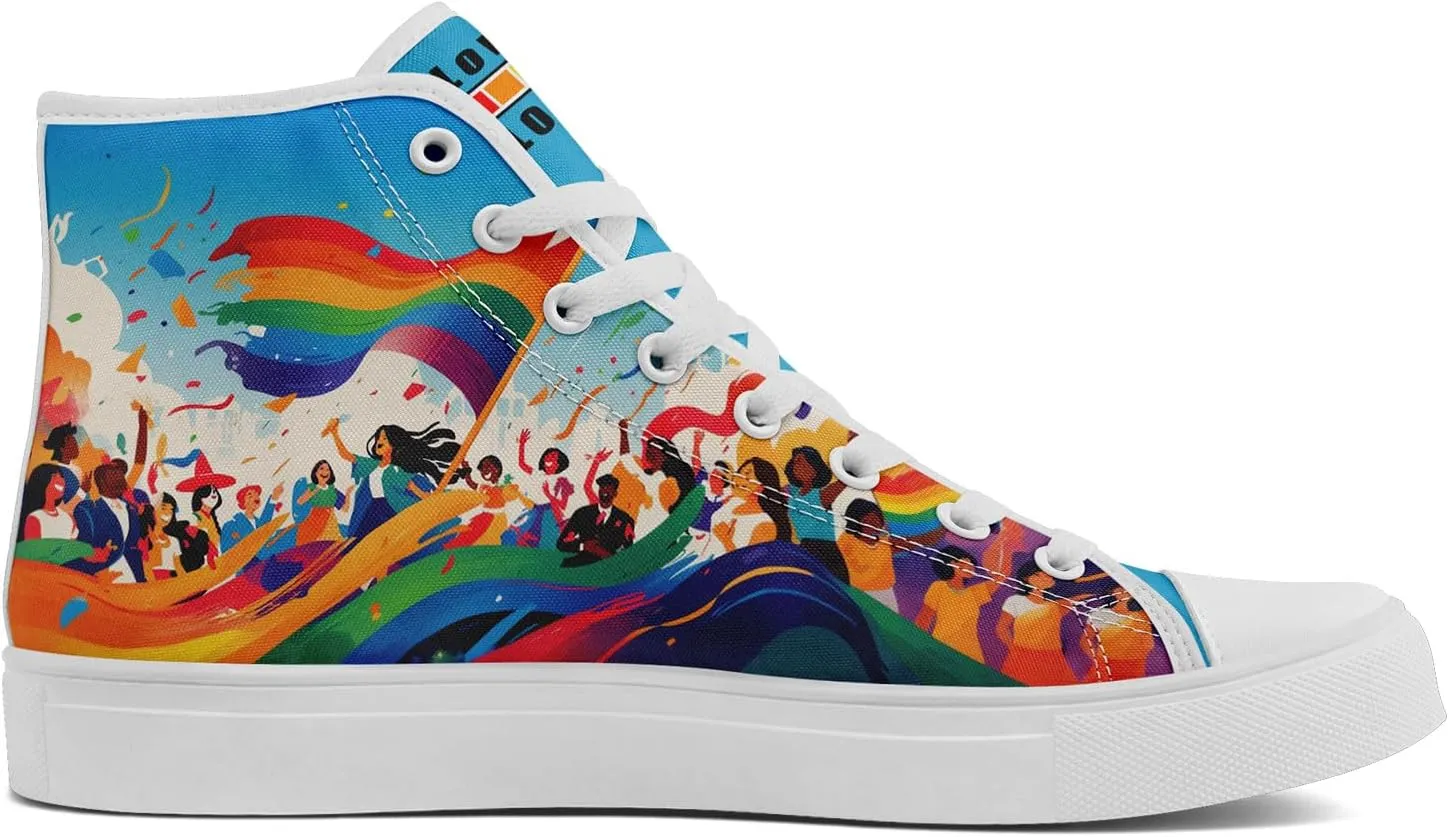 Womens Rainbow High Top Canvas Sneaker Lace-up Fashion Casual Shoes Classic Tennis Shoes Colorful Shoes