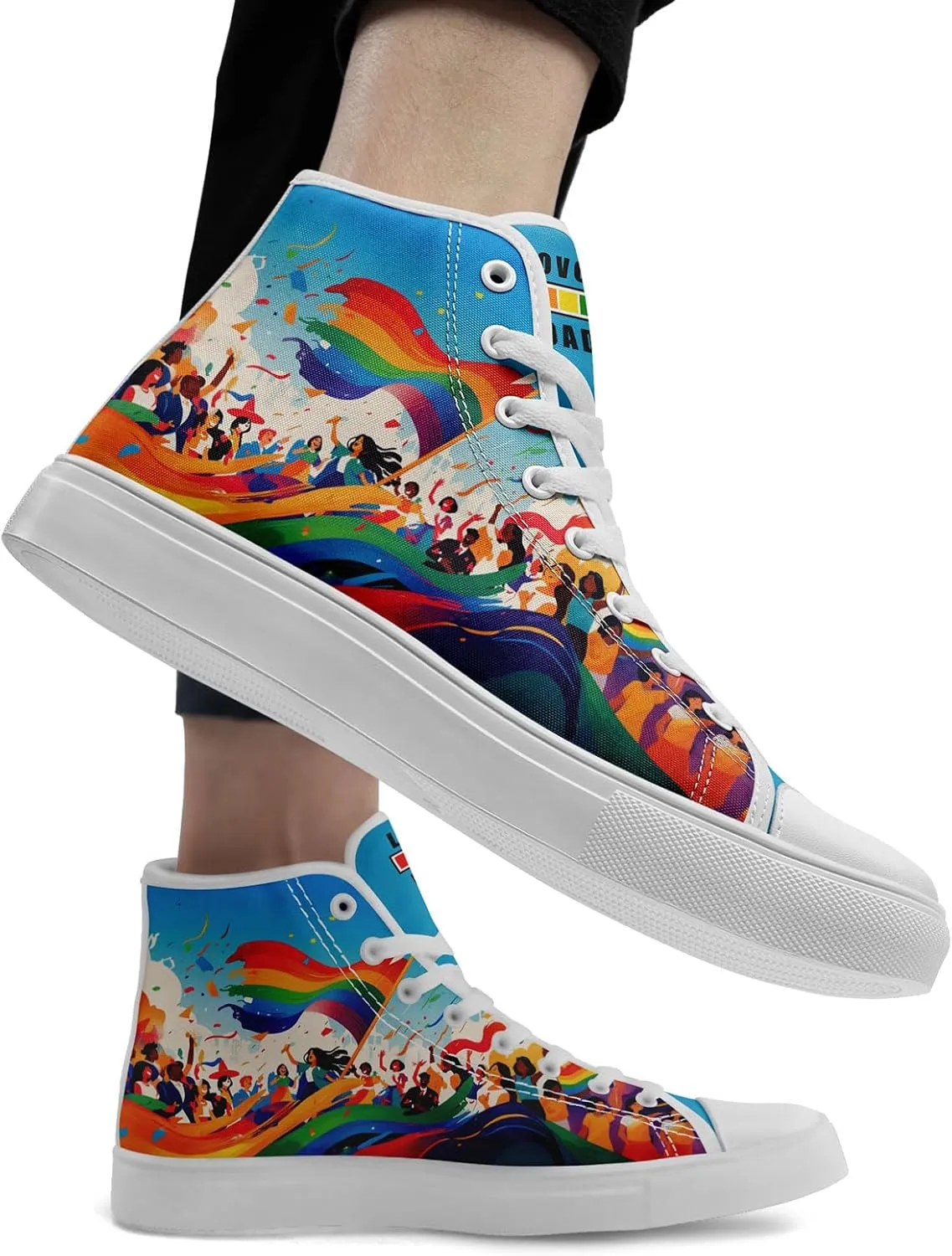 Womens Rainbow High Top Canvas Sneaker Lace-up Fashion Casual Shoes Classic Tennis Shoes Colorful Shoes