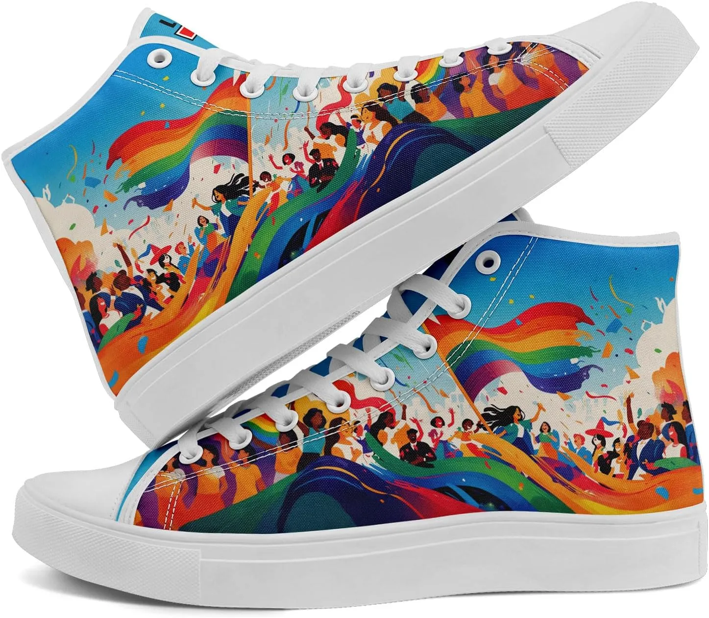 Womens Rainbow High Top Canvas Sneaker Lace-up Fashion Casual Shoes Classic Tennis Shoes Colorful Shoes