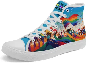 Womens Rainbow High Top Canvas Sneaker Lace-up Fashion Casual Shoes Classic Tennis Shoes Colorful Shoes