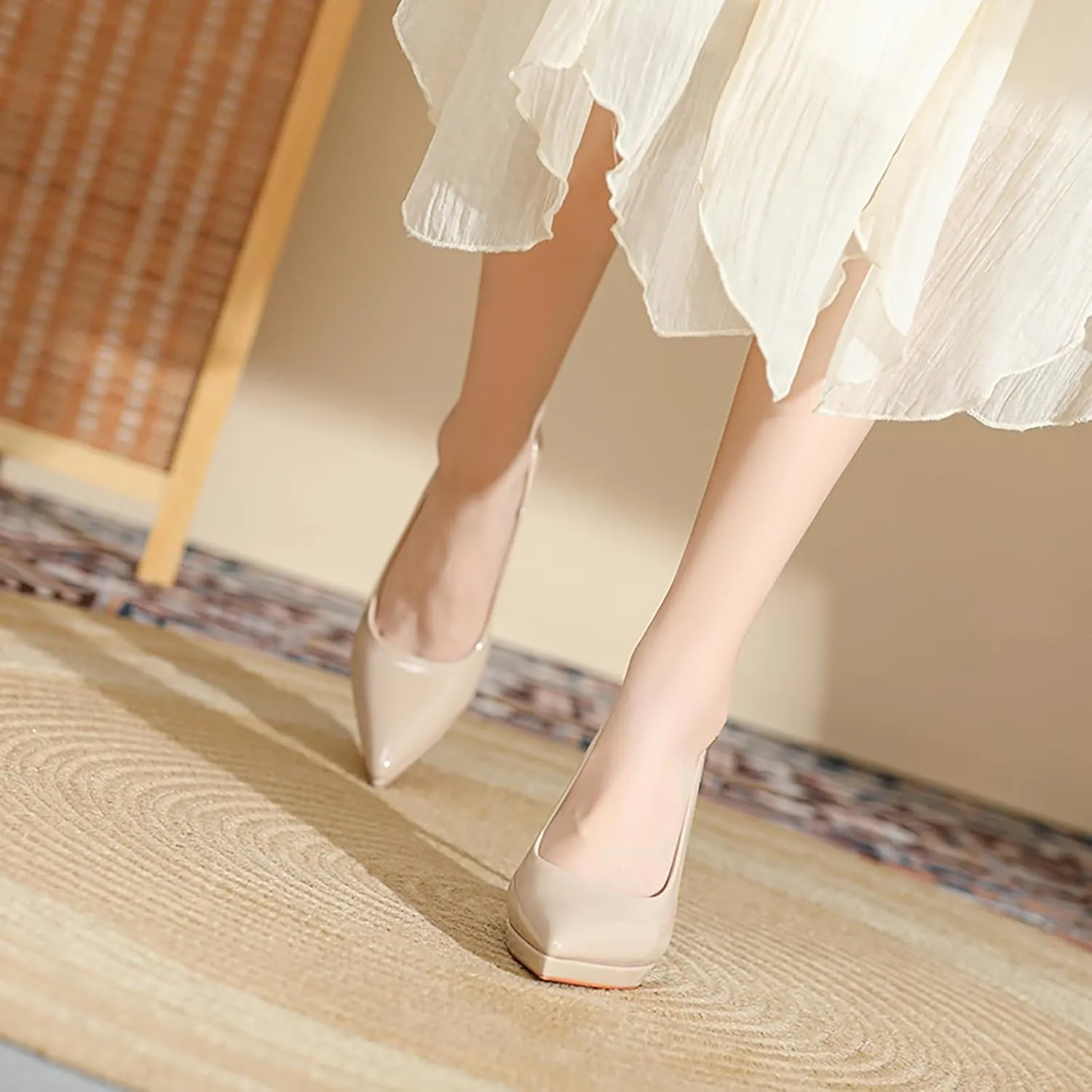 Women's Slingback High Heels Patent Leather Platform Closed Pointed Toe Stilettos Pumps Fashion Party Dress Shoes for Women