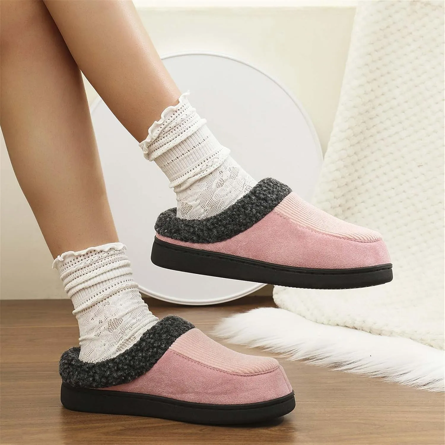 Womens Striped Slippers House Slippers for Men Plush Lined Bedroom Slippers for Men Slip On Flat Warm Slipper