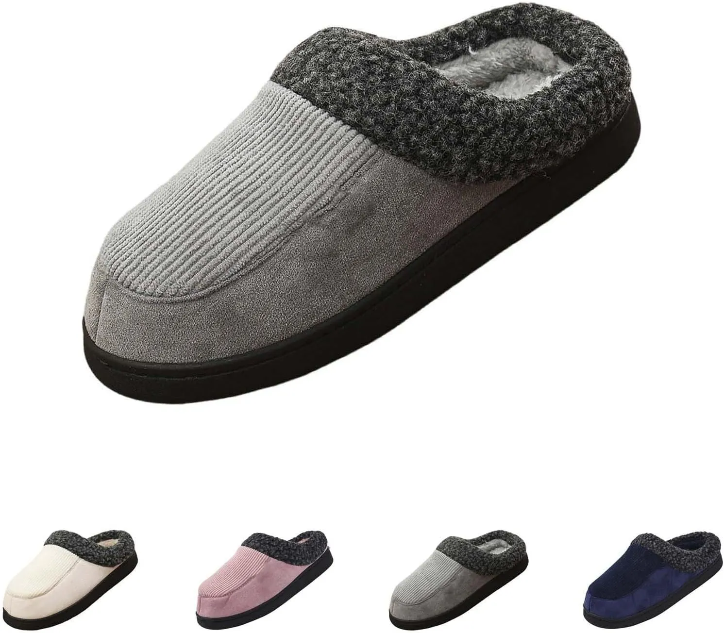 Womens Striped Slippers House Slippers for Men Plush Lined Bedroom Slippers for Men Slip On Flat Warm Slipper