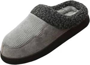 Womens Striped Slippers House Slippers for Men Plush Lined Bedroom Slippers for Men Slip On Flat Warm Slipper