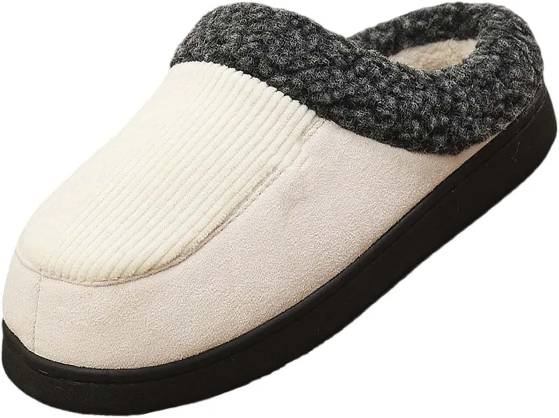 Womens Striped Slippers House Slippers for Men Plush Lined Bedroom Slippers for Men Slip On Flat Warm Slipper