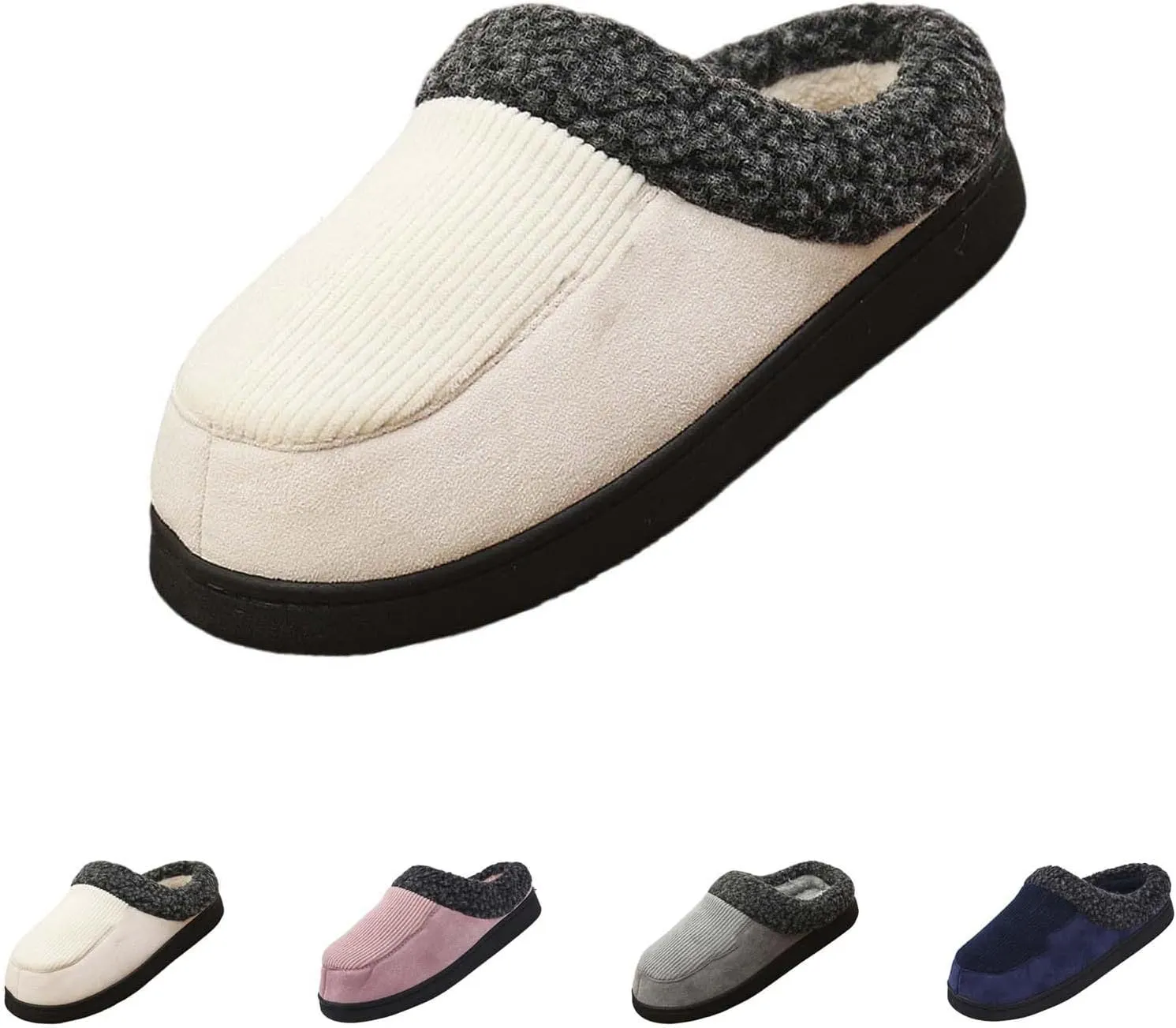 Womens Striped Slippers House Slippers for Men Plush Lined Bedroom Slippers for Men Slip On Flat Warm Slipper