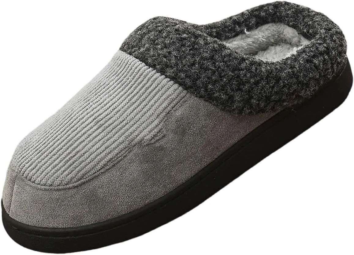 Womens Striped Slippers House Slippers for Men Plush Lined Bedroom Slippers for Men Slip On Flat Warm Slipper