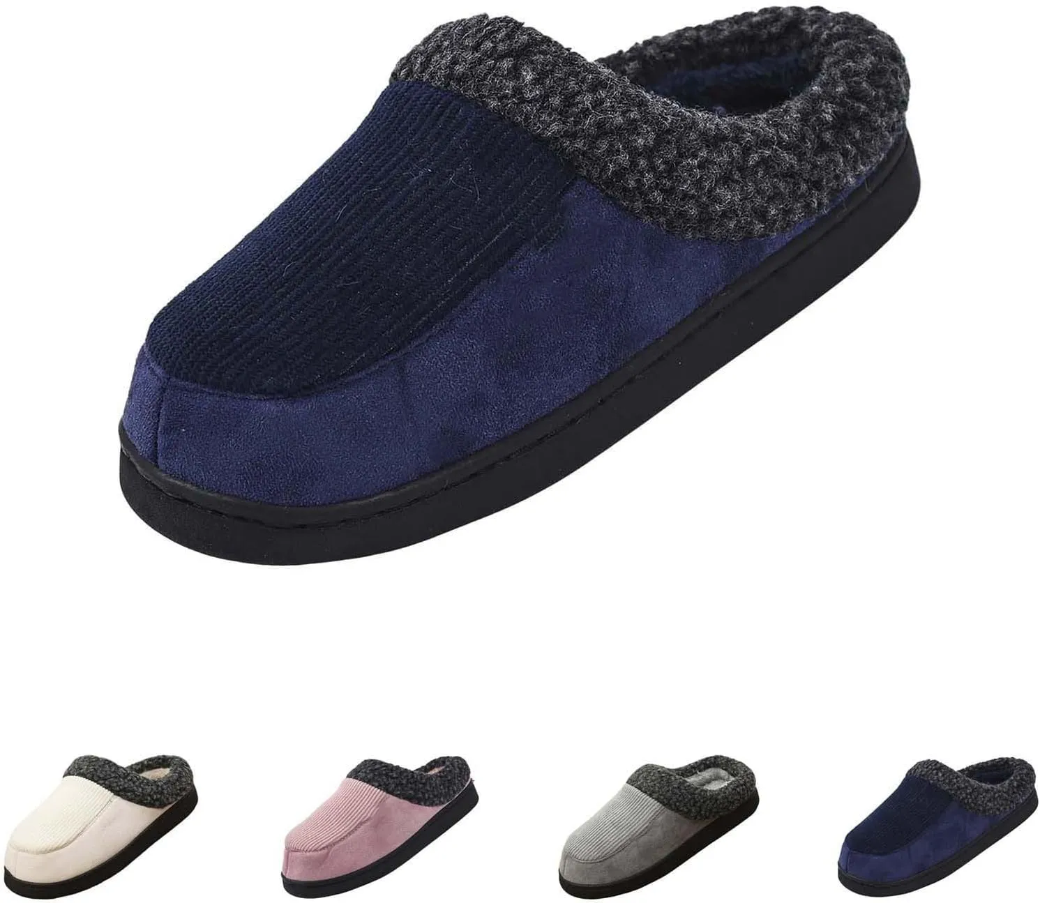 Womens Striped Slippers House Slippers for Men Plush Lined Bedroom Slippers for Men Slip On Flat Warm Slipper