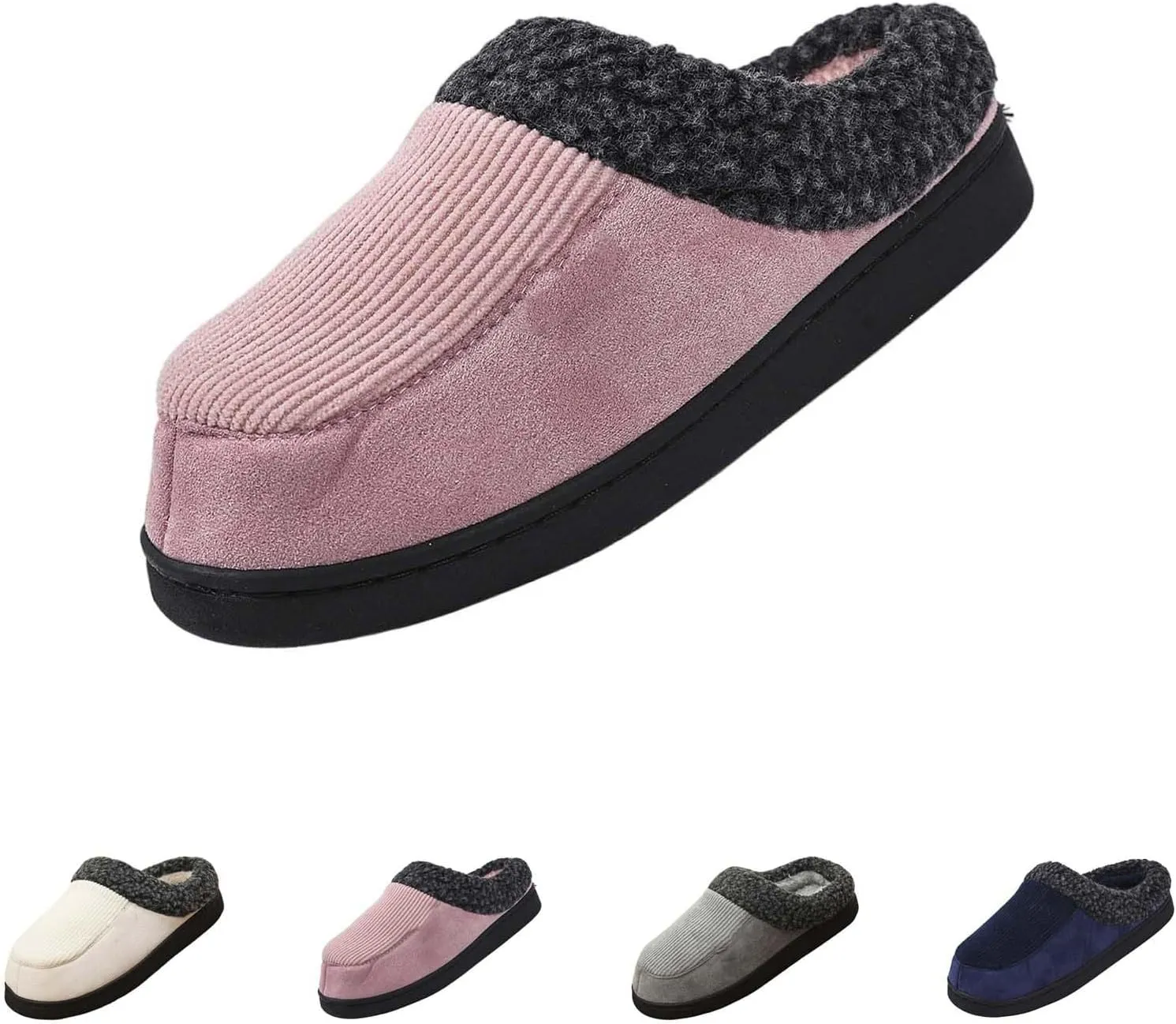 Womens Striped Slippers House Slippers for Men Plush Lined Bedroom Slippers for Men Slip On Flat Warm Slipper