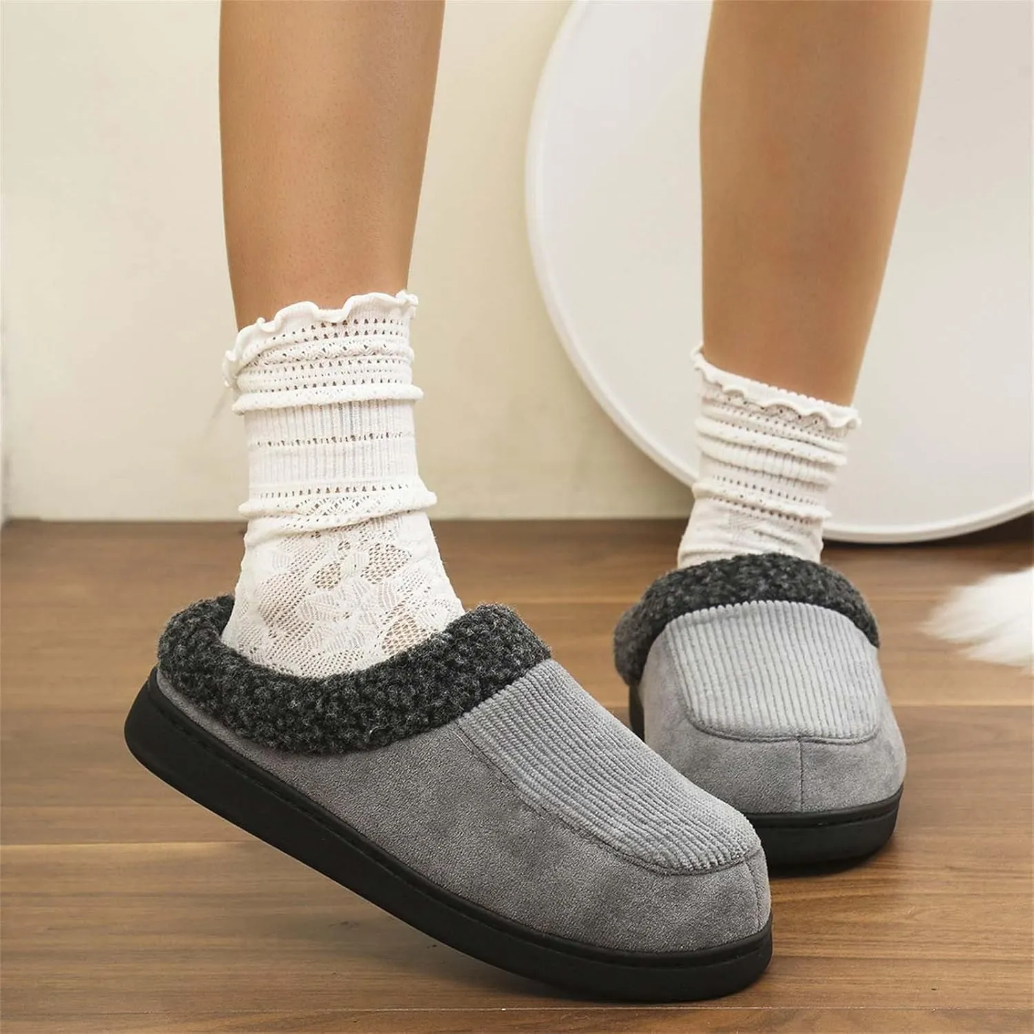 Womens Striped Slippers House Slippers for Men Plush Lined Bedroom Slippers for Men Slip On Flat Warm Slipper