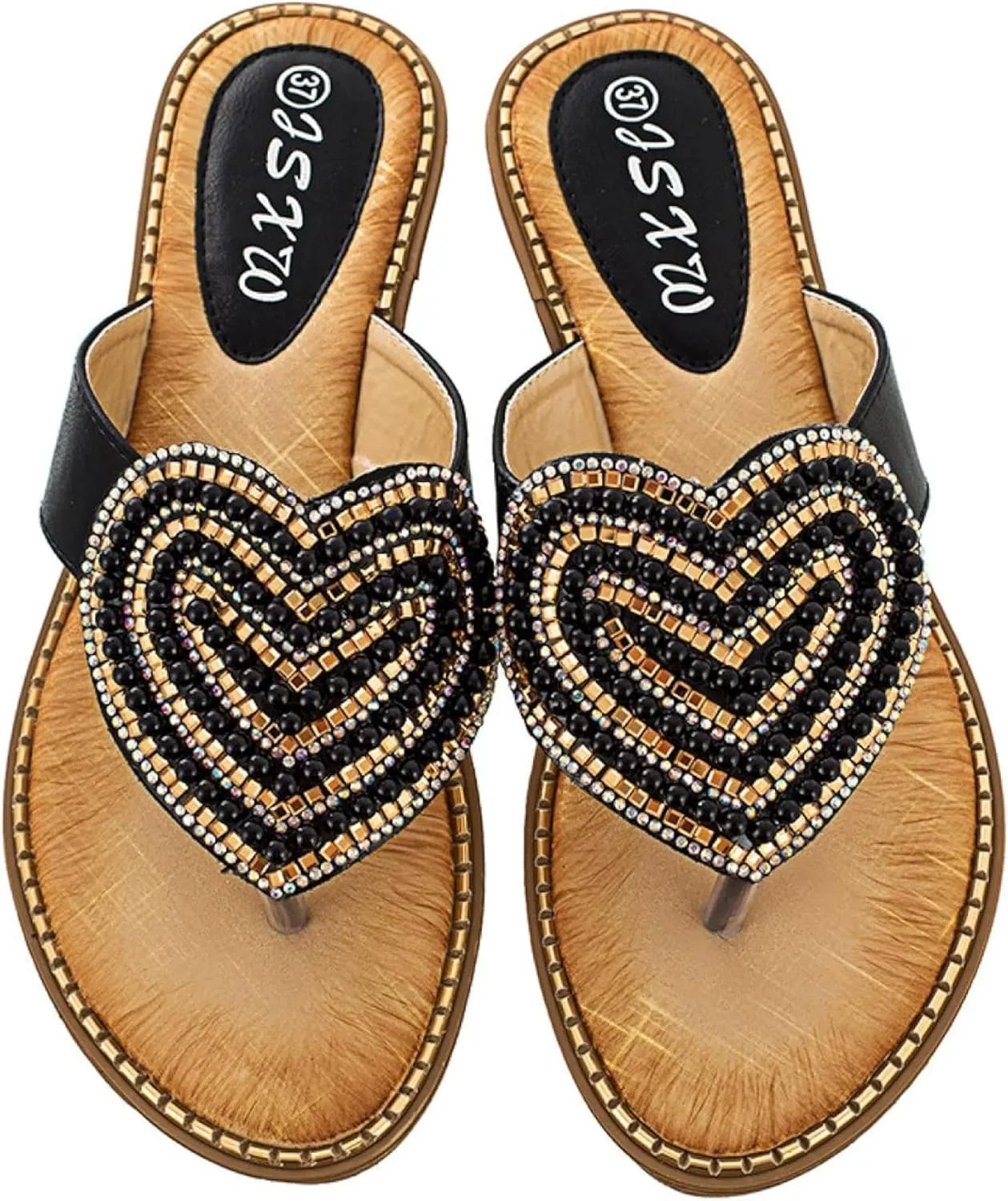 Women's Wedge Pearl Outdoor Cute Slippers Travel Beach Flip Flops Sandals