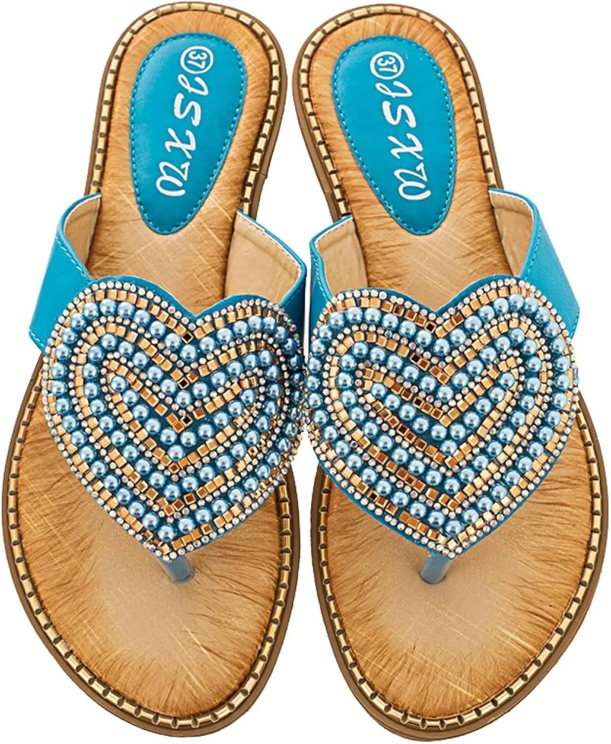 Women's Wedge Pearl Outdoor Cute Slippers Travel Beach Flip Flops Sandals