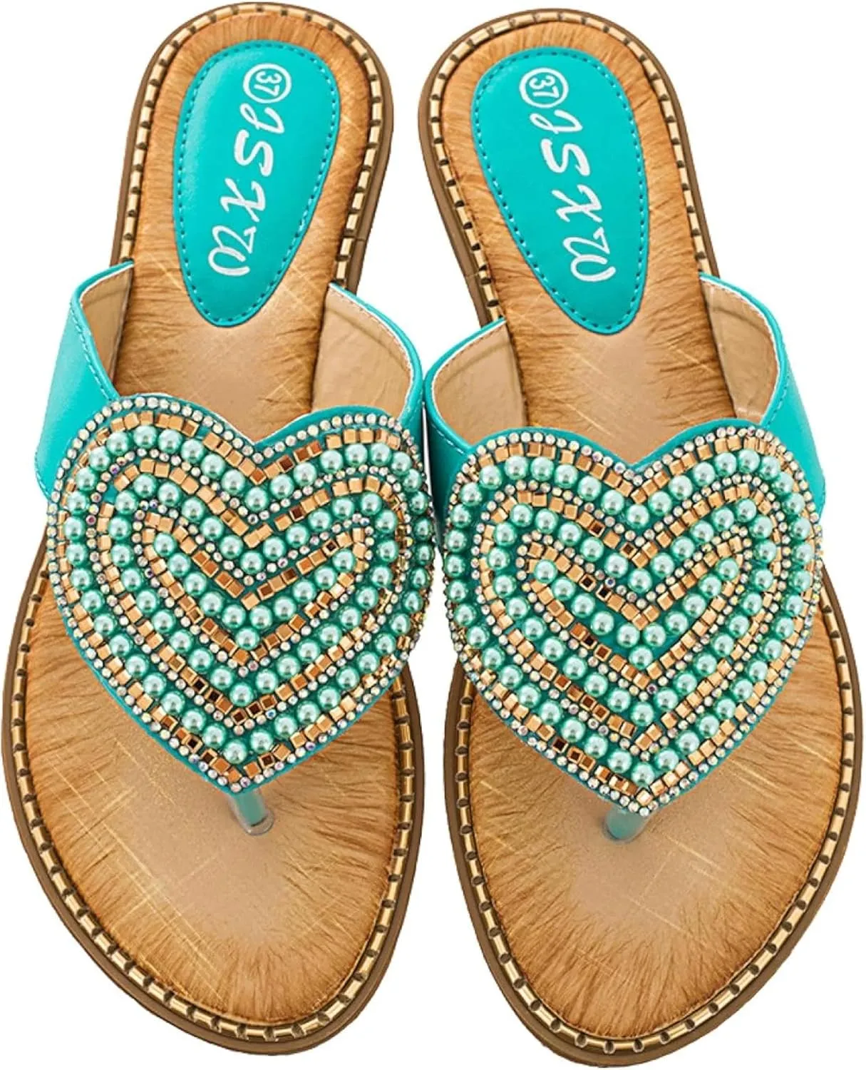 Women's Wedge Pearl Outdoor Cute Slippers Travel Beach Flip Flops Sandals
