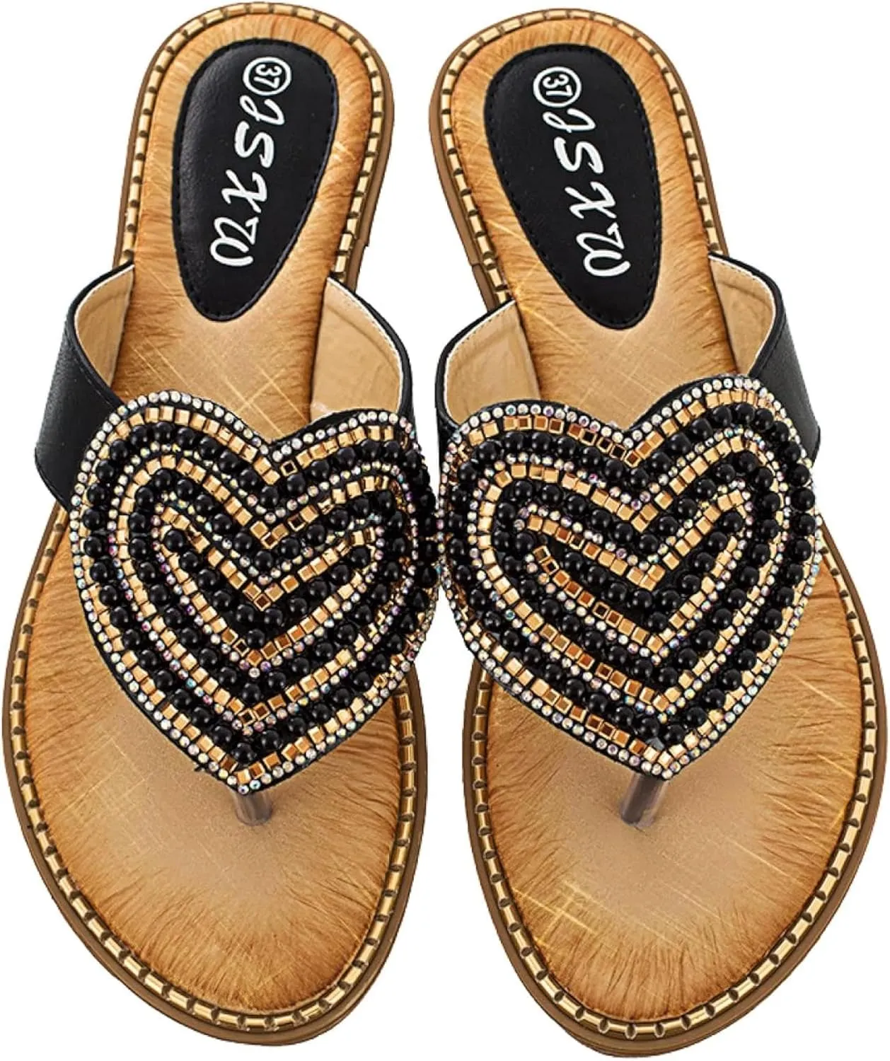 Women's Wedge Pearl Outdoor Cute Slippers Travel Beach Flip Flops Sandals