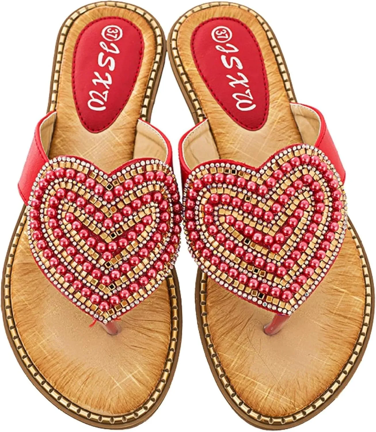 Women's Wedge Pearl Outdoor Cute Slippers Travel Beach Flip Flops Sandals