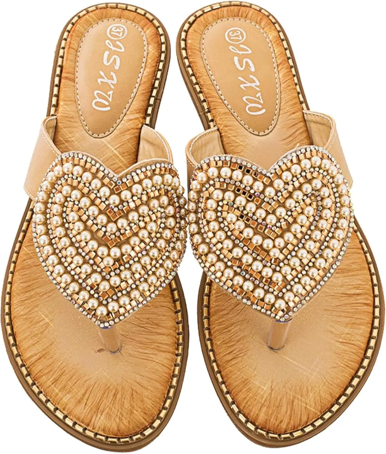 Women's Wedge Pearl Outdoor Cute Slippers Travel Beach Flip Flops Sandals