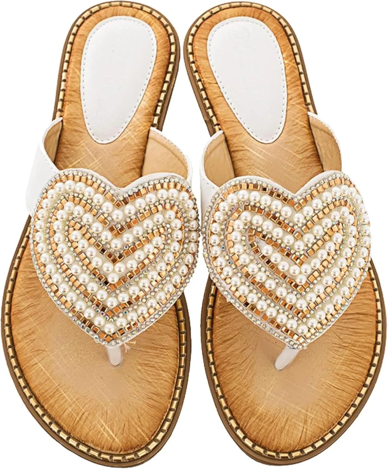 Women's Wedge Pearl Outdoor Cute Slippers Travel Beach Flip Flops Sandals