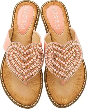Women's Wedge Pearl Outdoor Cute Slippers Travel Beach Flip Flops Sandals