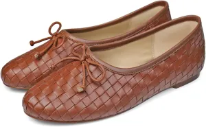 Women’s Woven Ballet Flats Leather Plaid Round Toe Mary Jane Shoe with Bow Tie Fashion Dress Slip on Low Heel Ballerina Shoes