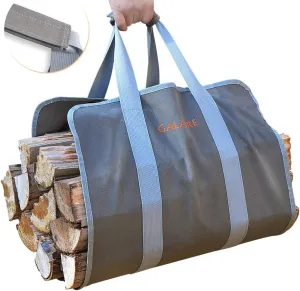 Wood Carrier for Firewood with Handles, Foldable 16oz Canvas Firewood Sling Bag, Premium Quality Heavy Log Tote Firewood Tote