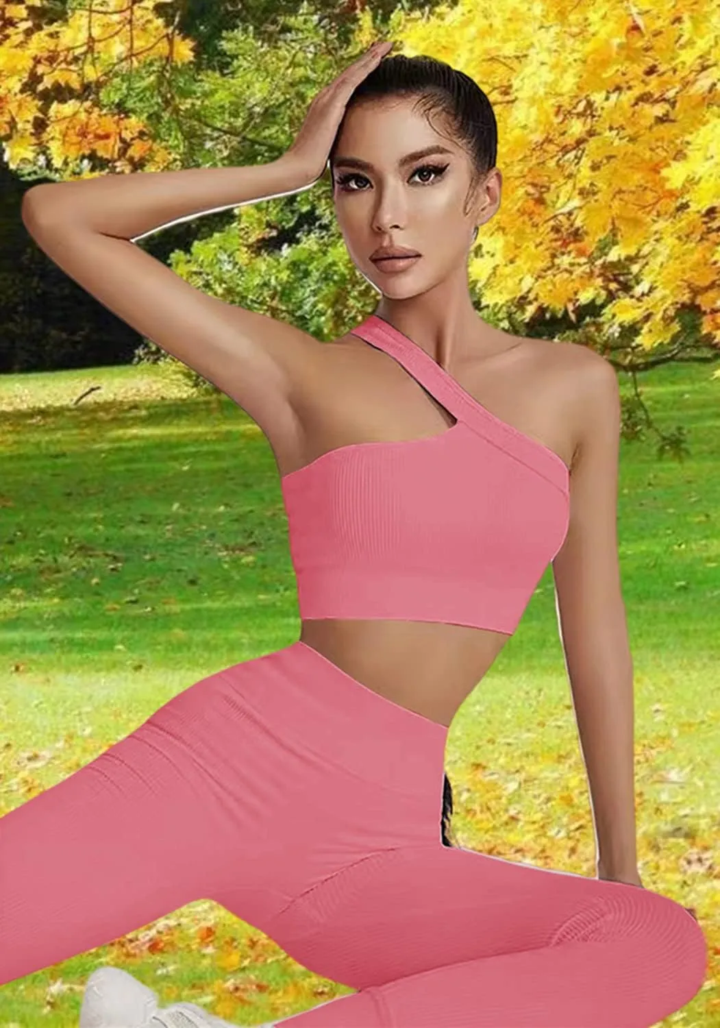Workout Sets for Women 2 Piece Seamless Sexy One Shoulder Sport Bra High Waist Shorts GMY Yoga Two Piece Outfits