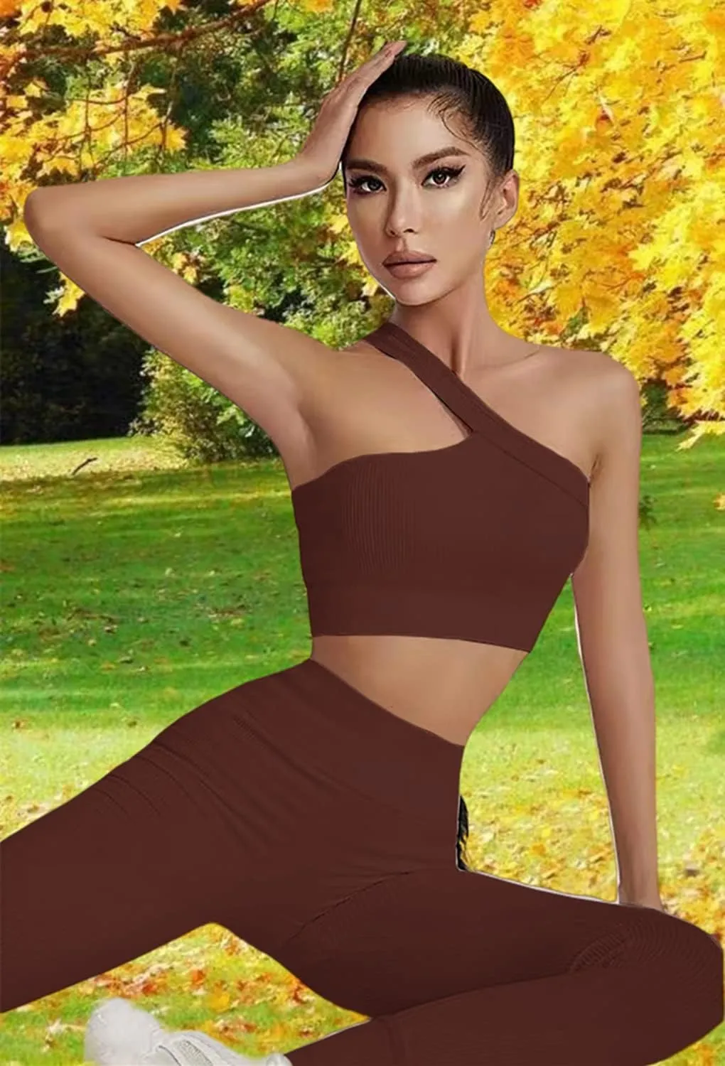 Workout Sets for Women 2 Piece Seamless Sexy One Shoulder Sport Bra High Waist Shorts GMY Yoga Two Piece Outfits