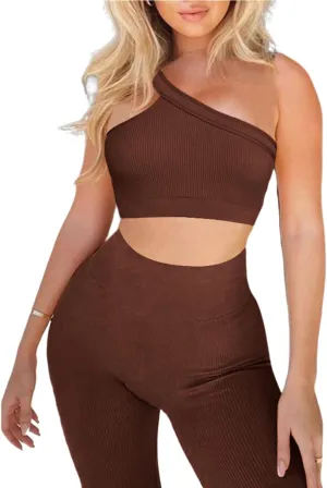 Workout Sets for Women 2 Piece Seamless Sexy One Shoulder Sport Bra High Waist Shorts GMY Yoga Two Piece Outfits