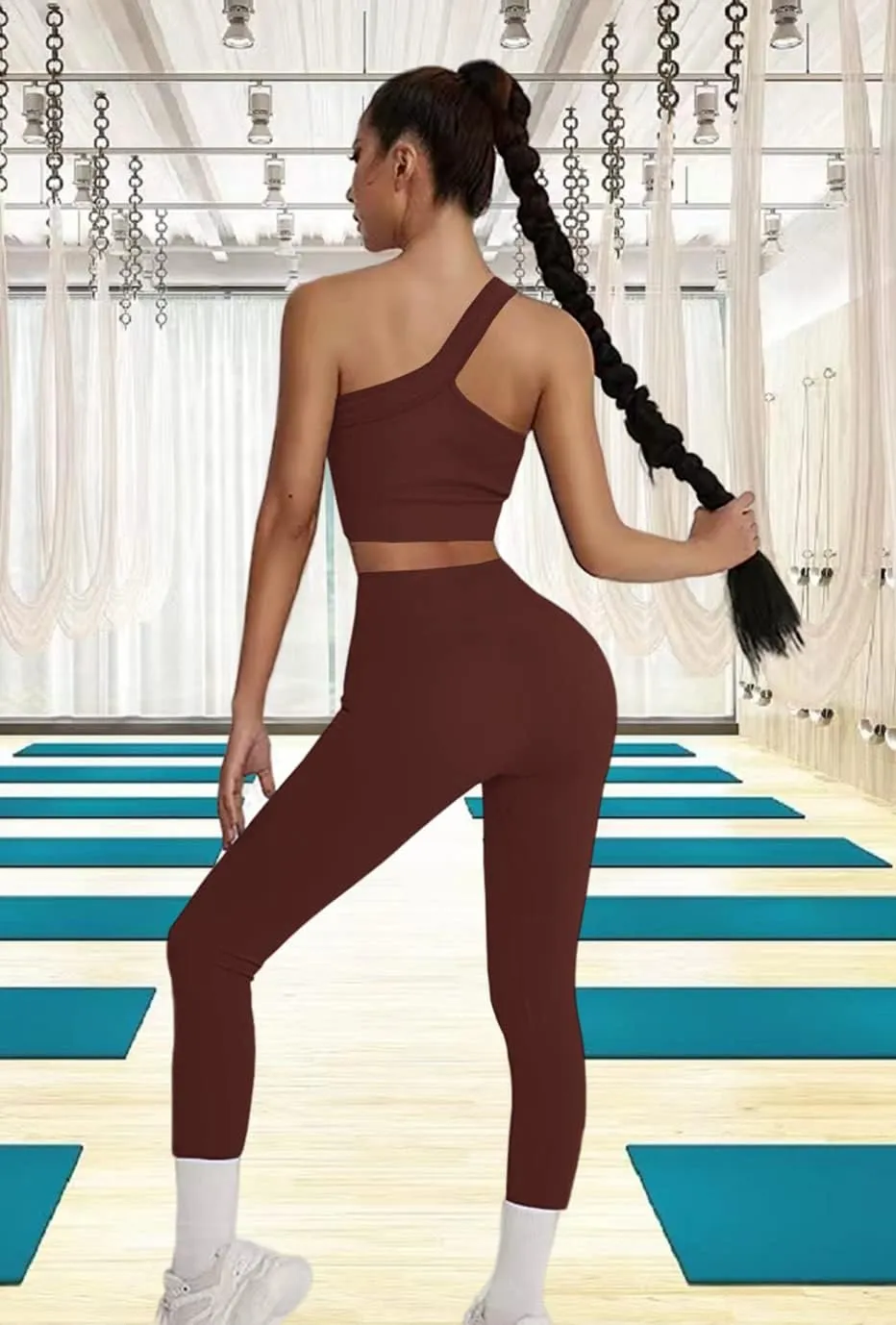 Workout Sets for Women 2 Piece Seamless Sexy One Shoulder Sport Bra High Waist Shorts GMY Yoga Two Piece Outfits