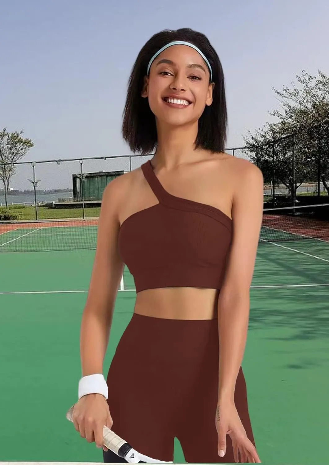 Workout Sets for Women 2 Piece Seamless Sexy One Shoulder Sport Bra High Waist Shorts GMY Yoga Two Piece Outfits